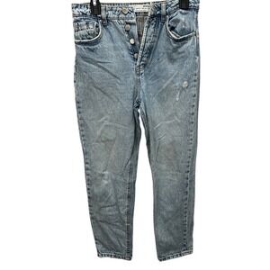 stradivarius mom jeans button fly light wash distressed high rise size 4 y2k